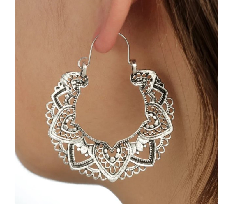 Серьги Мандала под стариное серебро 4.9*4.5 см