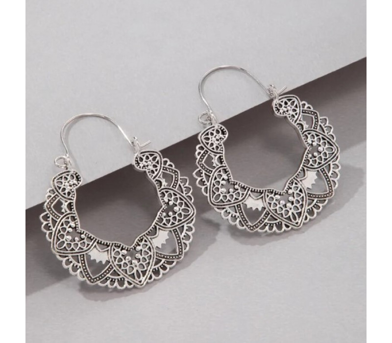 Серьги Мандала под стариное серебро 4.9*4.5 см