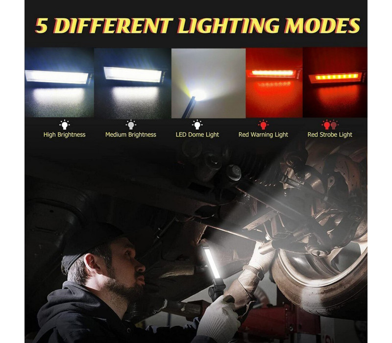 Аккумуляторный светодиодный COB фонарик WORKLIGHT влагозащищенный с магнитом и крючком 30W