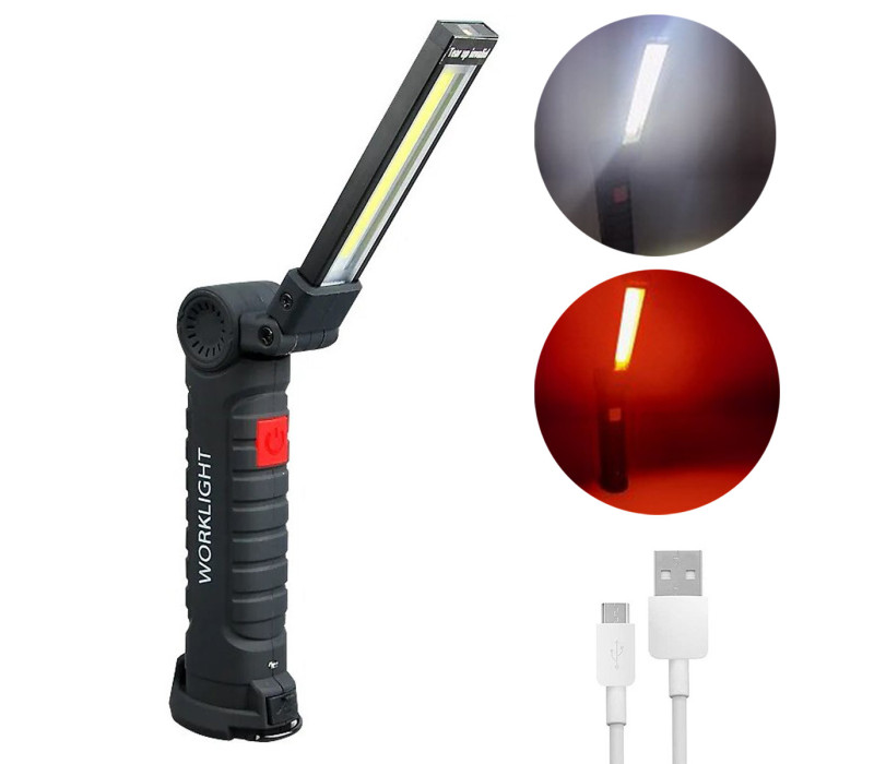 Аккумуляторный светодиодный COB фонарик WORKLIGHT влагозащищенный с магнитом и крючком 30W