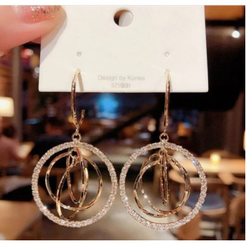 Богемные серьги с камнями, золотистые 6*3см