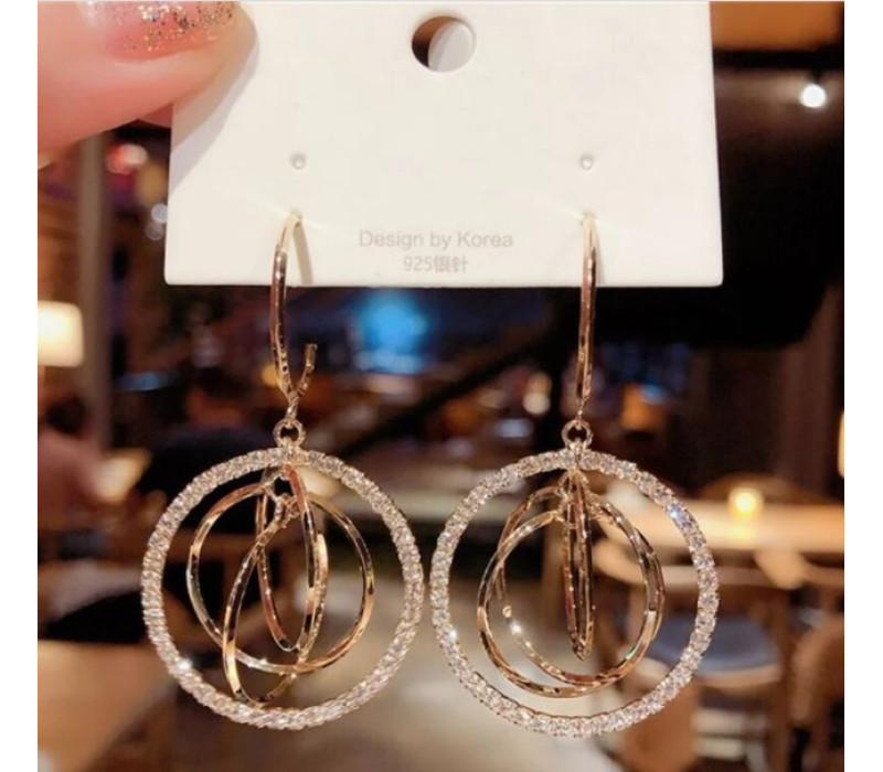 Богемные серьги с камнями, золотистые 6*3см