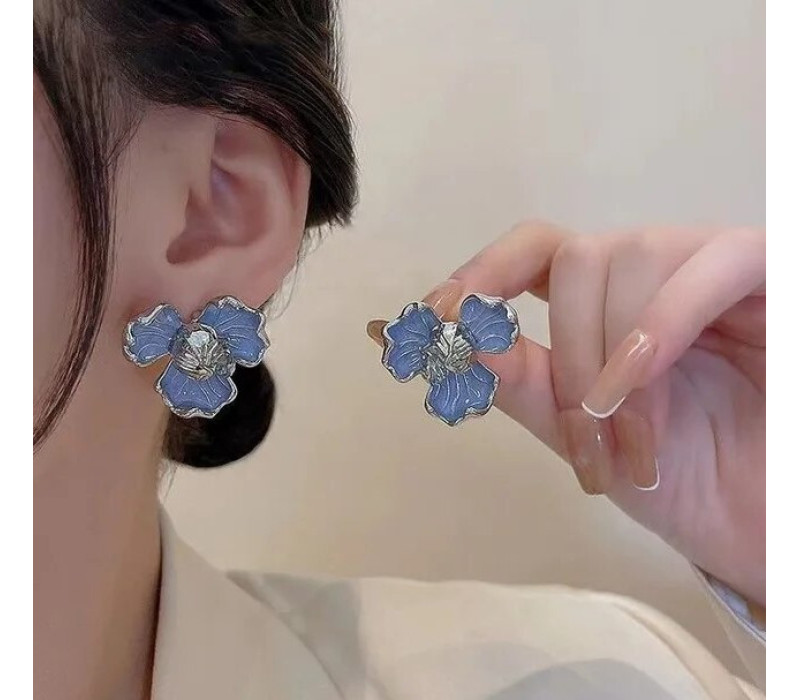 Серьги Орхидея с камнем, 3*3см