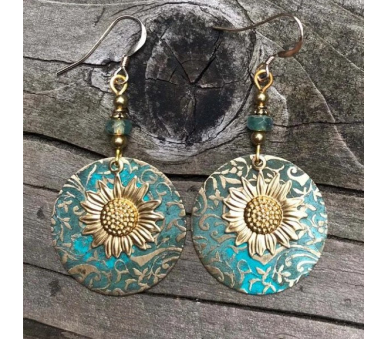 Серьги-подсолнух геометрические золотого цвета, 6*3.5 см