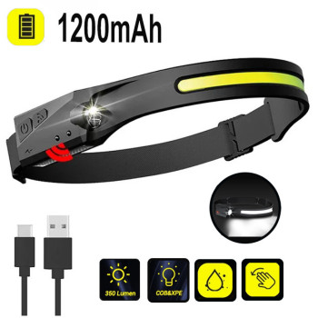 Налобный аккумуляторный светодиодный фонарик WORKLIGHT COB / XPG влагозащищенный с сенсором движения