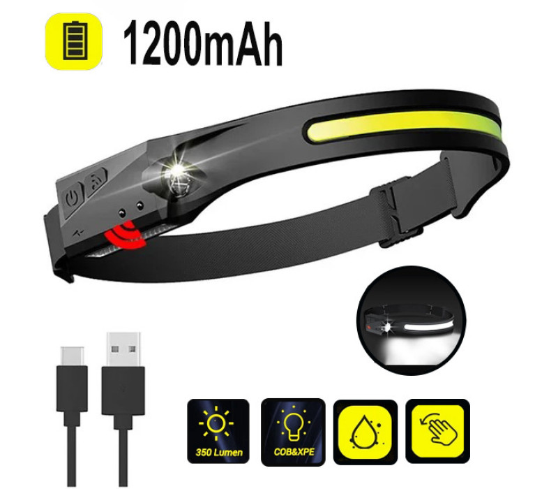 Налобный аккумуляторный светодиодный фонарик WORKLIGHT COB / XPG влагозащищенный с сенсором движения