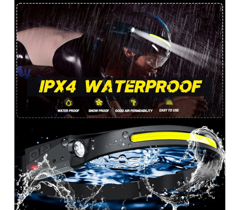 Налобный аккумуляторный светодиодный фонарик WORKLIGHT COB / XPG влагозащищенный с сенсором движения