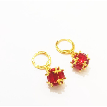 Серьги "Красный куб", 2*1,4см