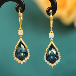 Серьги-подвески Синий камень, 3*1,7см