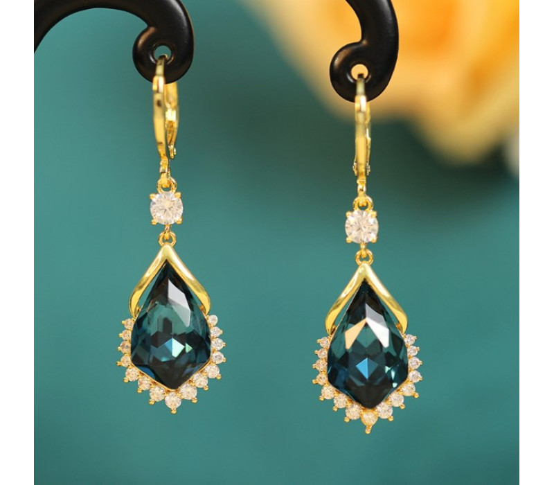 Серьги-подвески Синий камень, 3*1,7см