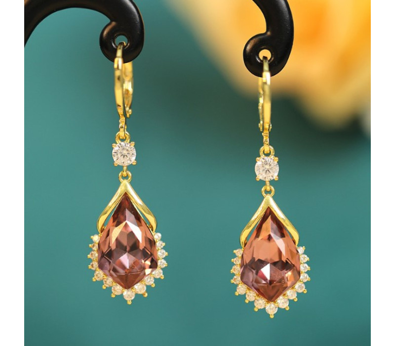 Серьги-подвески Фиолетовый камень, 3*1,7см