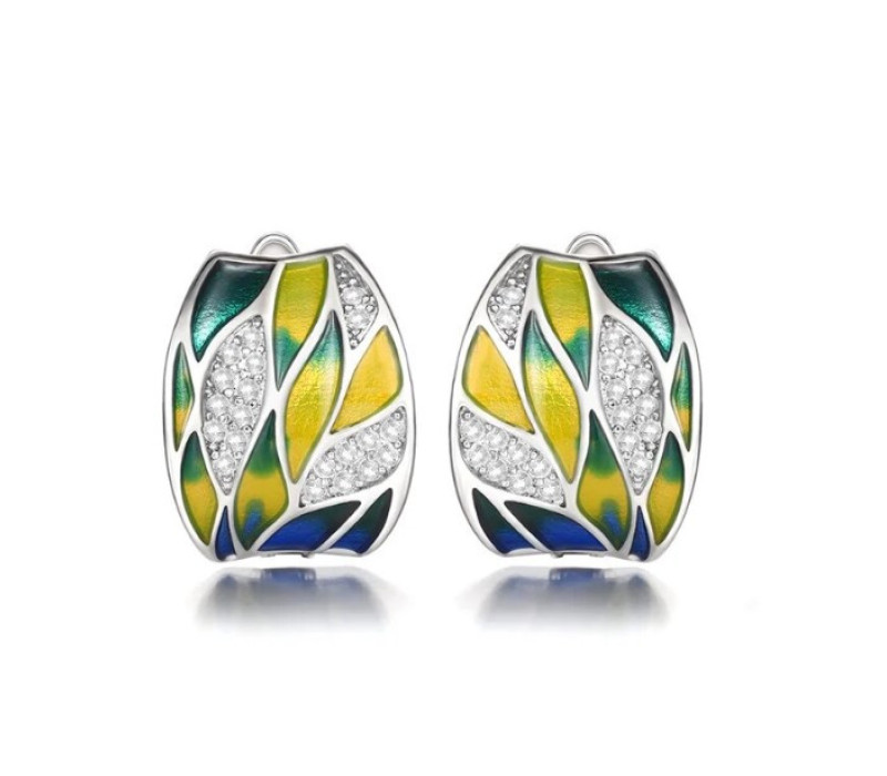 Серьги красочная красота с эмалью и мелкими камнями , 1,8*1,2см