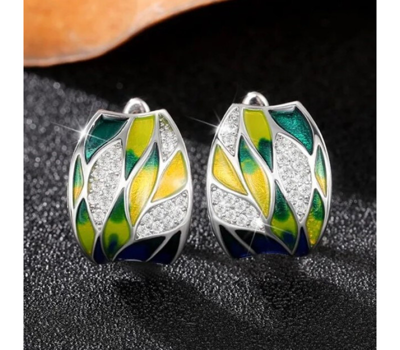 Серьги красочная красота с эмалью и мелкими камнями , 1,8*1,2см