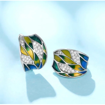 Серьги красочная красота с эмалью и мелкими камнями , 1,8*1,2см