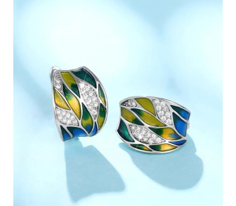 Серьги красочная красота с эмалью и мелкими камнями , 1,8*1,2см