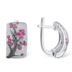Серьги Ветка сливы с мелкими камнями , 2*1,2см
