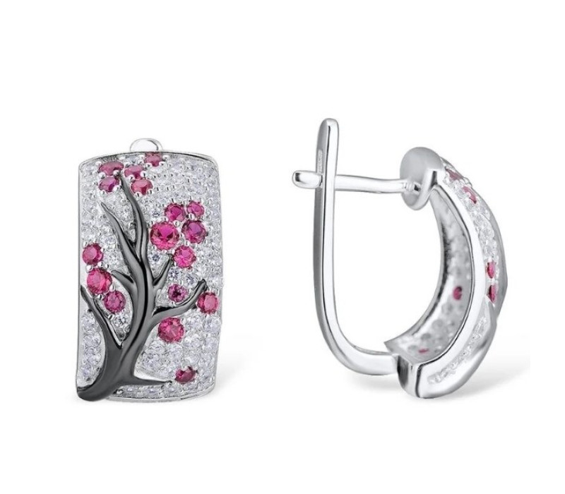 Серьги Ветка сливы с мелкими камнями , 2*1,2см