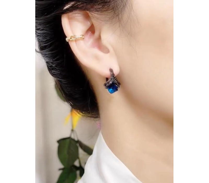 Серьги с синим камнем, 2*1.5см