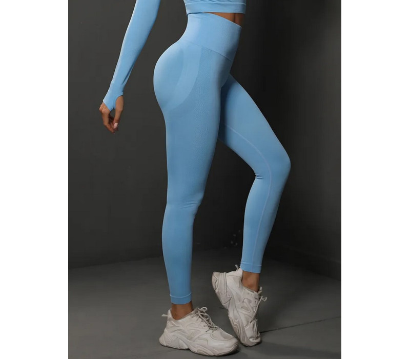 Леггинсы женские спортивные True-Fit с высокой талией и пушап эффектом, цвет голубой, размер S