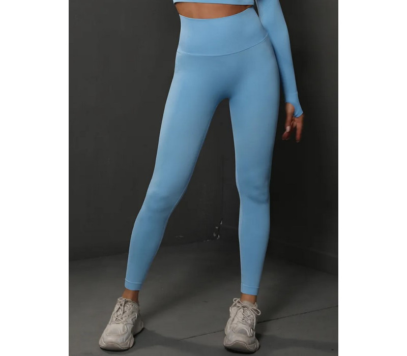 Леггинсы женские спортивные True-Fit с высокой талией и пушап эффектом, цвет голубой, размер L