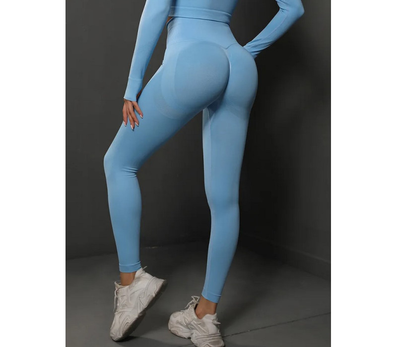 Леггинсы женские спортивные True-Fit с высокой талией и пушап эффектом, цвет голубой, размер L