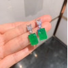 Серьги Изумрудный багет, 3*1см