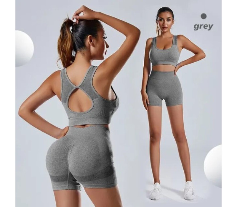 Спортивный костюм для йоги, фитнеса, тренировок, размер L-XL , цвет серый