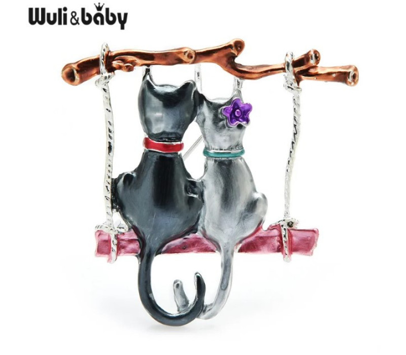 Брендовая брошь влюбленные котики, Wuli&baby 5.1*5.2см