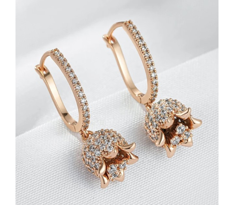 Элегантные серьги ландыш позолоченные с камнями, Kinel,  2.5*0.8 см