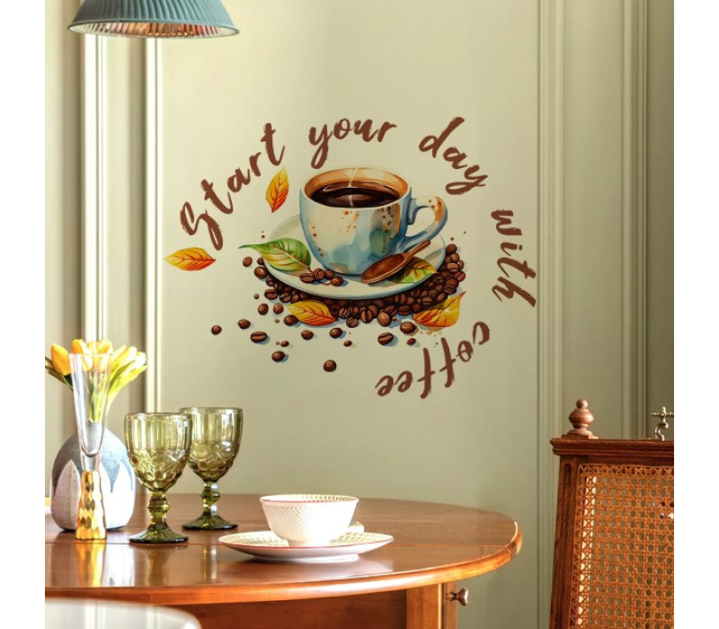 Наклейка виниловая Осеннее кофе на стену 30*20 см
