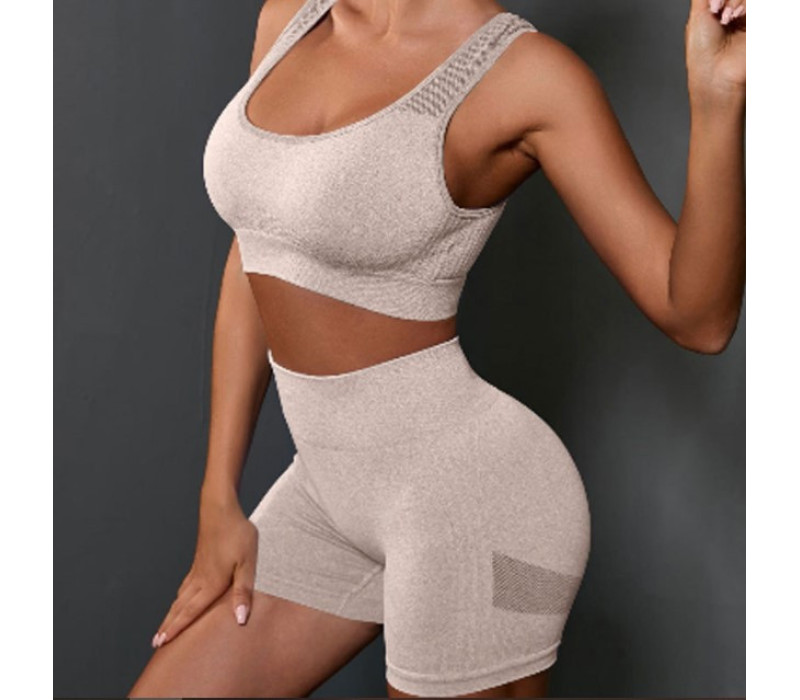 Спортивный костюм для йоги, фитнеса, тренировок, размер L-XL , цвет бежевый