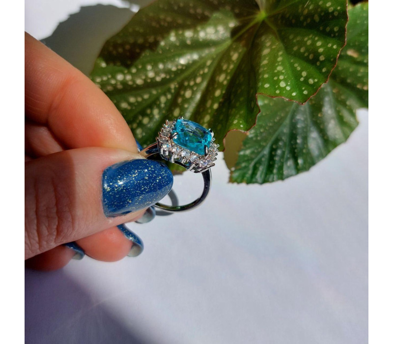 Стильное кольцо с голубым квадратным цирконом, размер 20 (61,6мм)