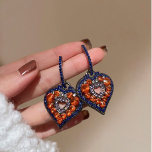 Элегантные серьги-гвоздики с камнями, оранжевые 6*3,5 см