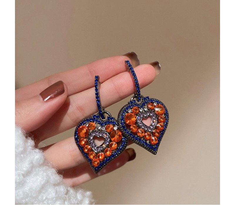 Элегантные серьги-гвоздики с камнями, оранжевые 6*3,5 см