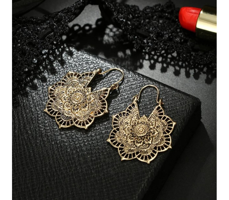 Серьги Мандала золотистая 3,5*3.5 см