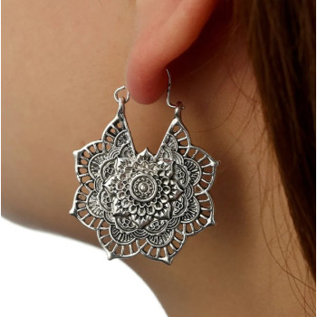 Серьги Мандала под стариное серебро 3,5*3.5 см