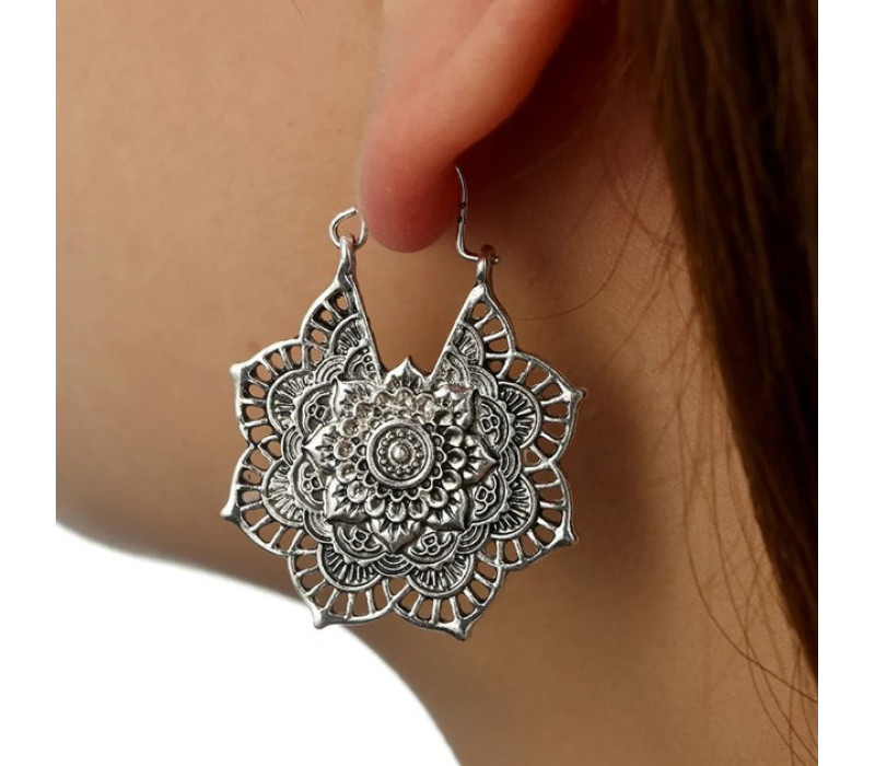 Серьги Мандала под стариное серебро 3,5*3.5 см