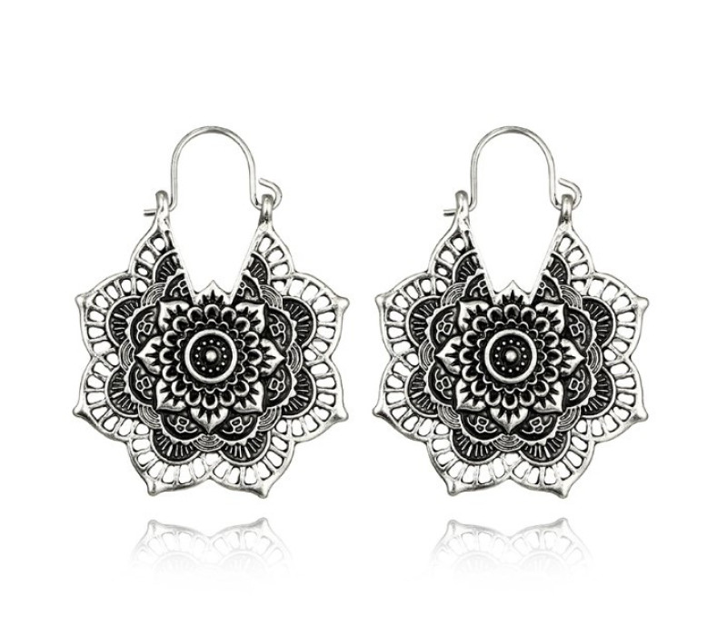 Серьги Мандала под стариное серебро 3,5*3.5 см