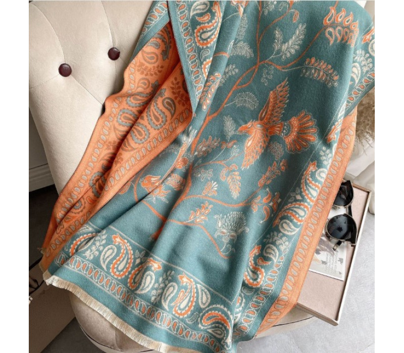 Шарф-палантин кашемировый 2-х сторонний с узором, 180*65 см,  091514