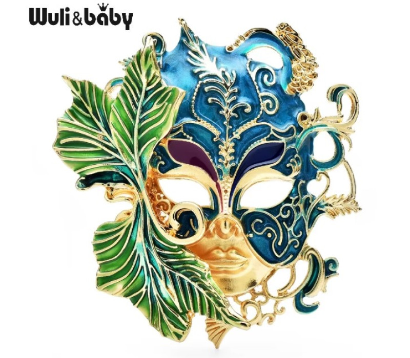 Брендовая брошь Маска, Wuli&baby 7.5*6.9 см