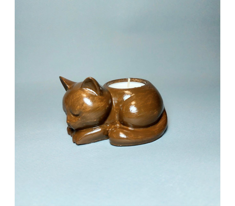 Подсвечник " Спящий котик коричневый" 7,5*14,5 см