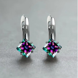 Серьги с цирконом хамелеон, серебристые 1,7*1,3см