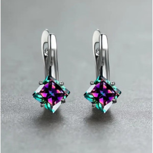 Серьги с цирконом хамелеон, серебристые 1,7*1,3см