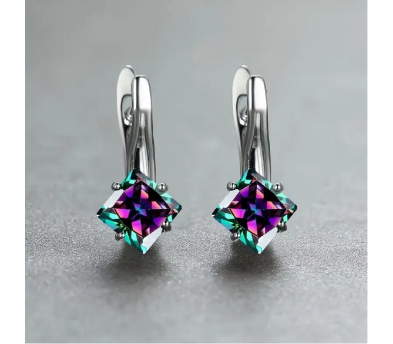 Серьги с цирконом хамелеон, серебристые 1,7*1,3см