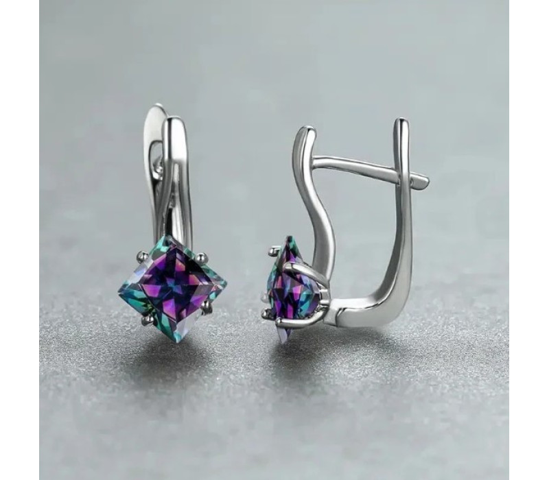 Серьги с цирконом хамелеон, серебристые 1,7*1,3см