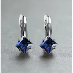 Серьги с синим цирконом, серебристые 1,7*1,3см