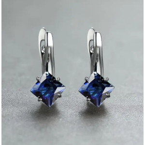 Серьги с синим цирконом, серебристые 1,7*1,3см