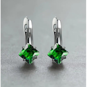 Серьги с зеленым цирконом, серебристые 1,7*1,3см