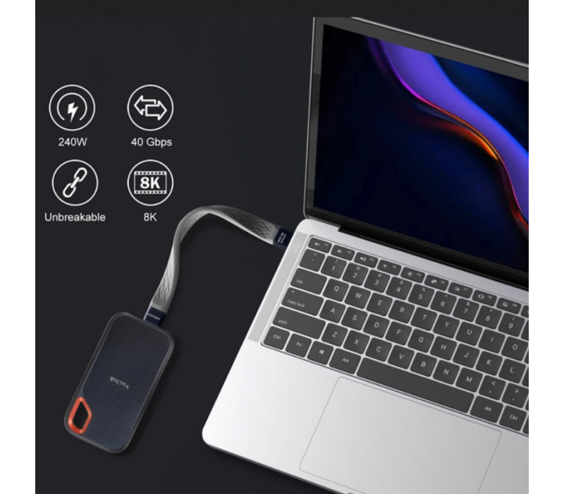 Короткий кабель USB-C – USB-C (5 дюймов, 240 Вт, 40 Гбит/с, 8K 60 Гц, PD 3.1) для зарядки, передачи данных и видео