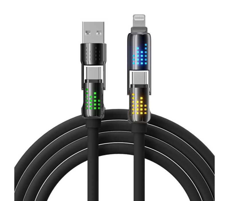 Универсальный кабель для быстрой зарядки 240W 4-в-1: Type-C to Type-C, Type-C to Lightning, Lightning to USB-A 1.2м black